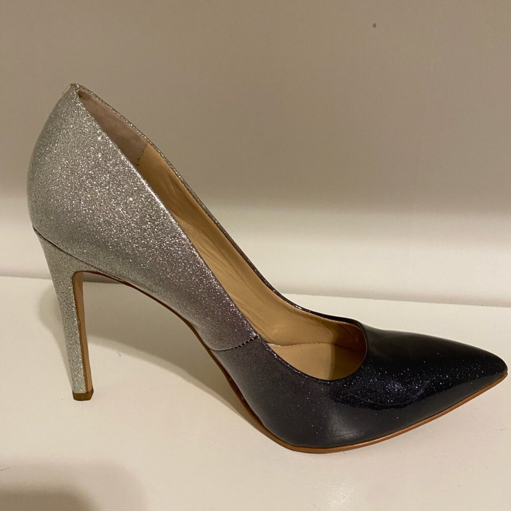 Gianni Bini Silver and Black Glitter Pointed-Toe High Heels